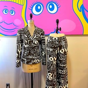 Moschino Jeans Brown White Love All Over Pant Suit